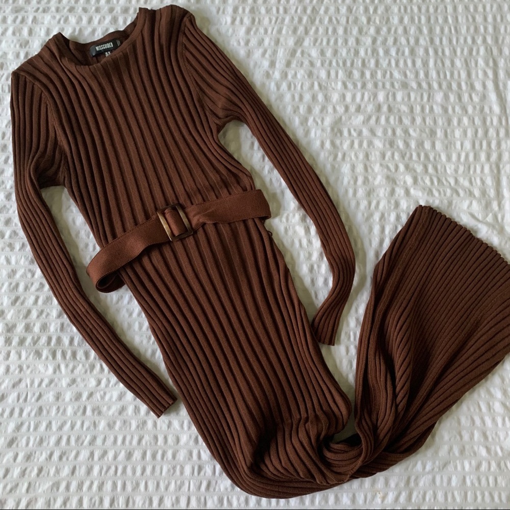 Missguided knit ribbed brown dress!